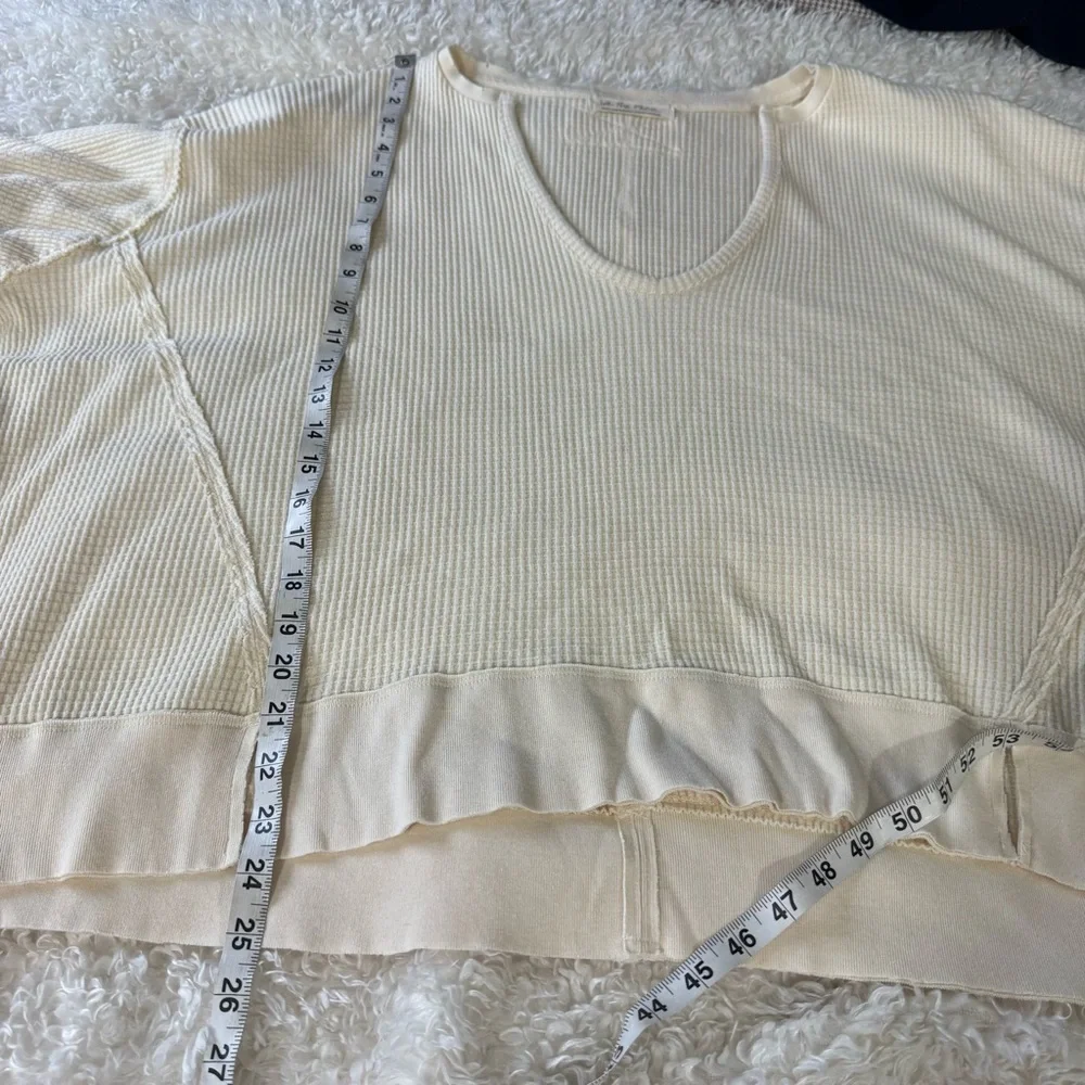 Free People We The Free Buttercup Thermal Top Oversized Small Ecru Waffle Knit - Picture 6 of 12